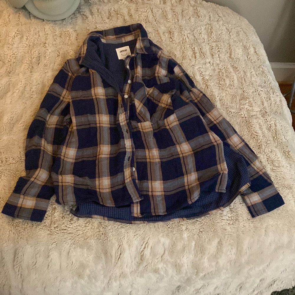 aerie small blue and gold flannel